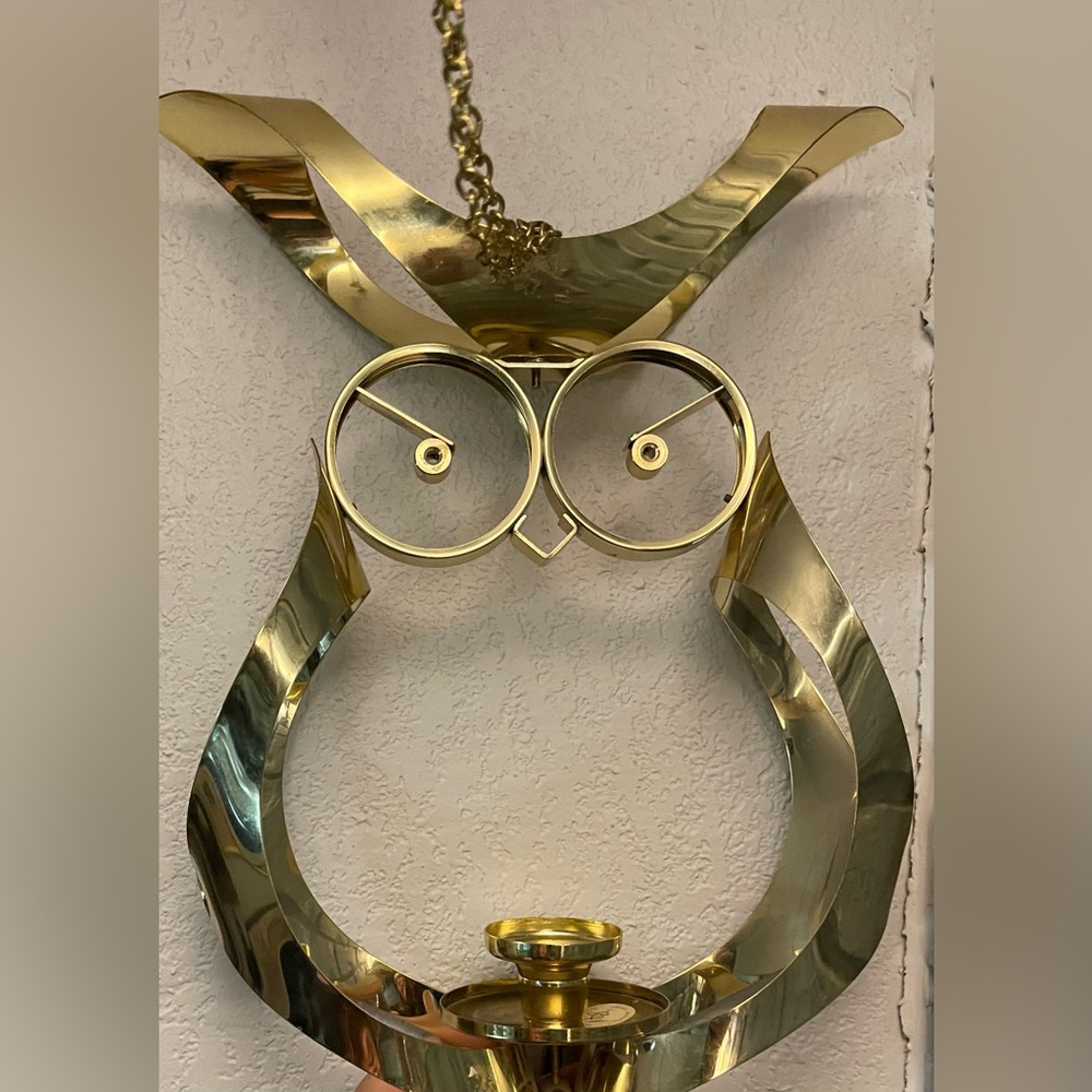 Vintage Brass Owl Hanging Candleholder, Mascot International. Taper candle